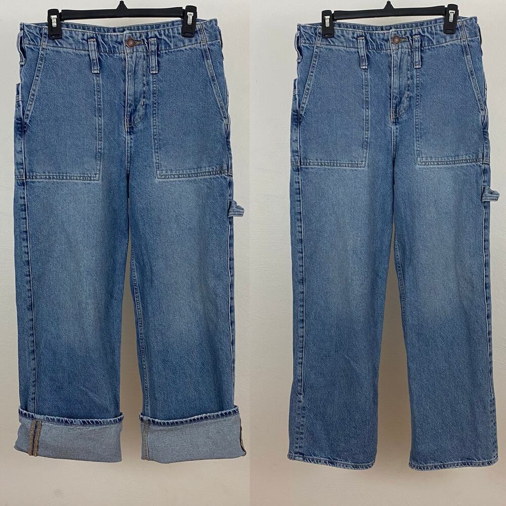 We The Free - Free People Major Leagues Mid-Rise Cuffed Jeans - Envy - Size 28